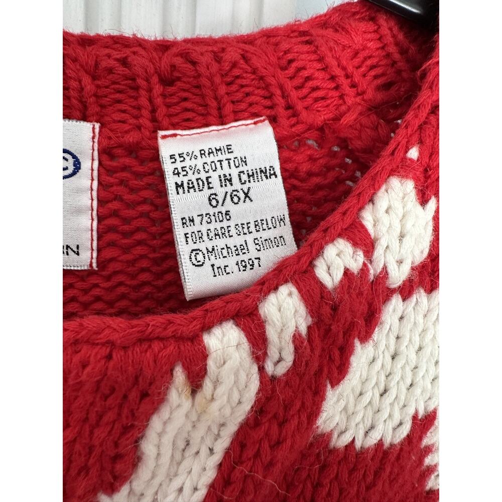 VTG Michael Simon Girls Sz 6/6X Reindeer Cardigan Red White Christmas READ - Picture 10 of 11